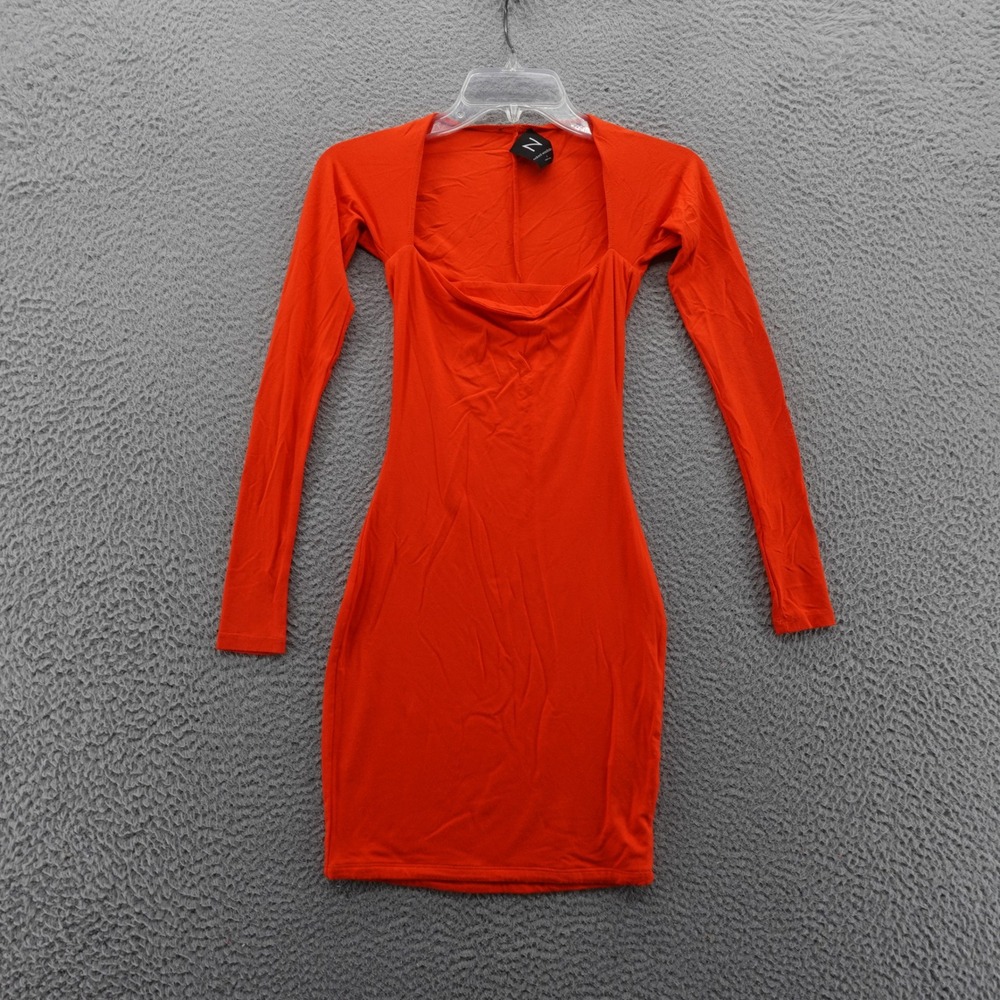 Naked‎ Wardrobe Orange Long Sleeve Ruched Bodycon Mini Dress Size XS NEW